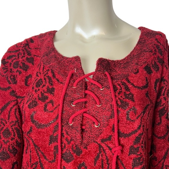 One World brand Red and Black Tapestry inspired Long Sleeve Sweater - Picture 2 of 11
